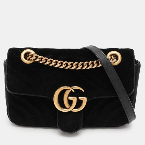 Gucci Handbags - Gucci Black Matelasse Velvet Mini GG Marmont Shoulder Bag 764-051225
